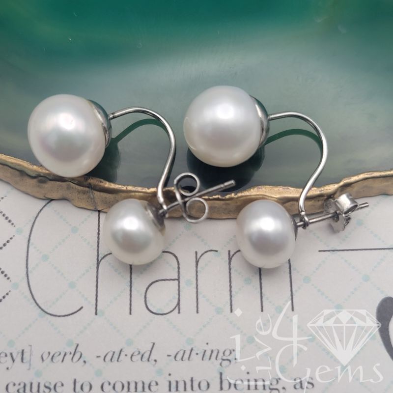 Silver Jacket Pearl Earring White