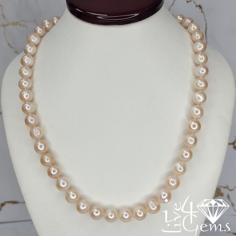 Pearl 7mm 18&quot; Necklace Heart Toggle Peach