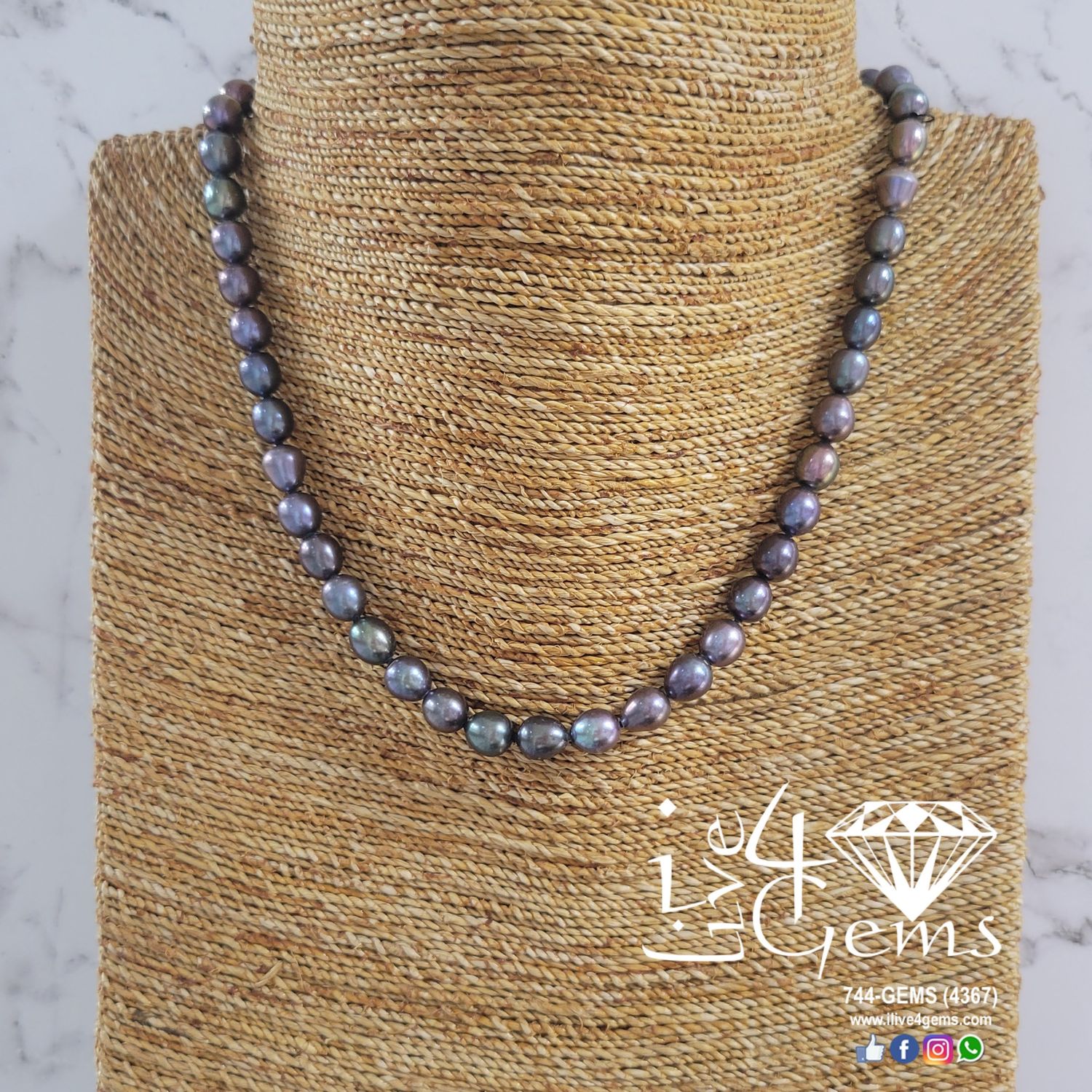 Pearl 7mm 18&quot; Necklace Heart Toggle Peacock