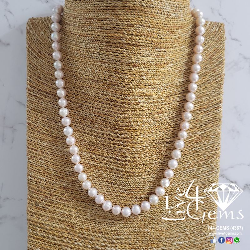 Pearl 7mm 18&quot; Necklace Heart Toggle Tri-Colour- Pink,Peach,White