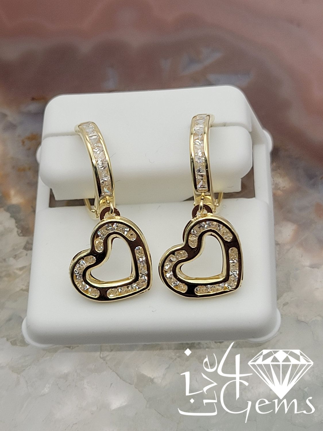 10kty Turkish Gold Huggie with Cz Heart Charm