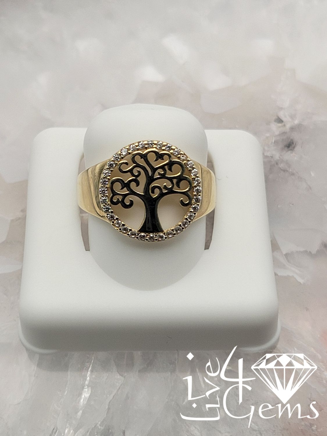 10kty Turkish Gold Cz Tree of Life Ring S7.5