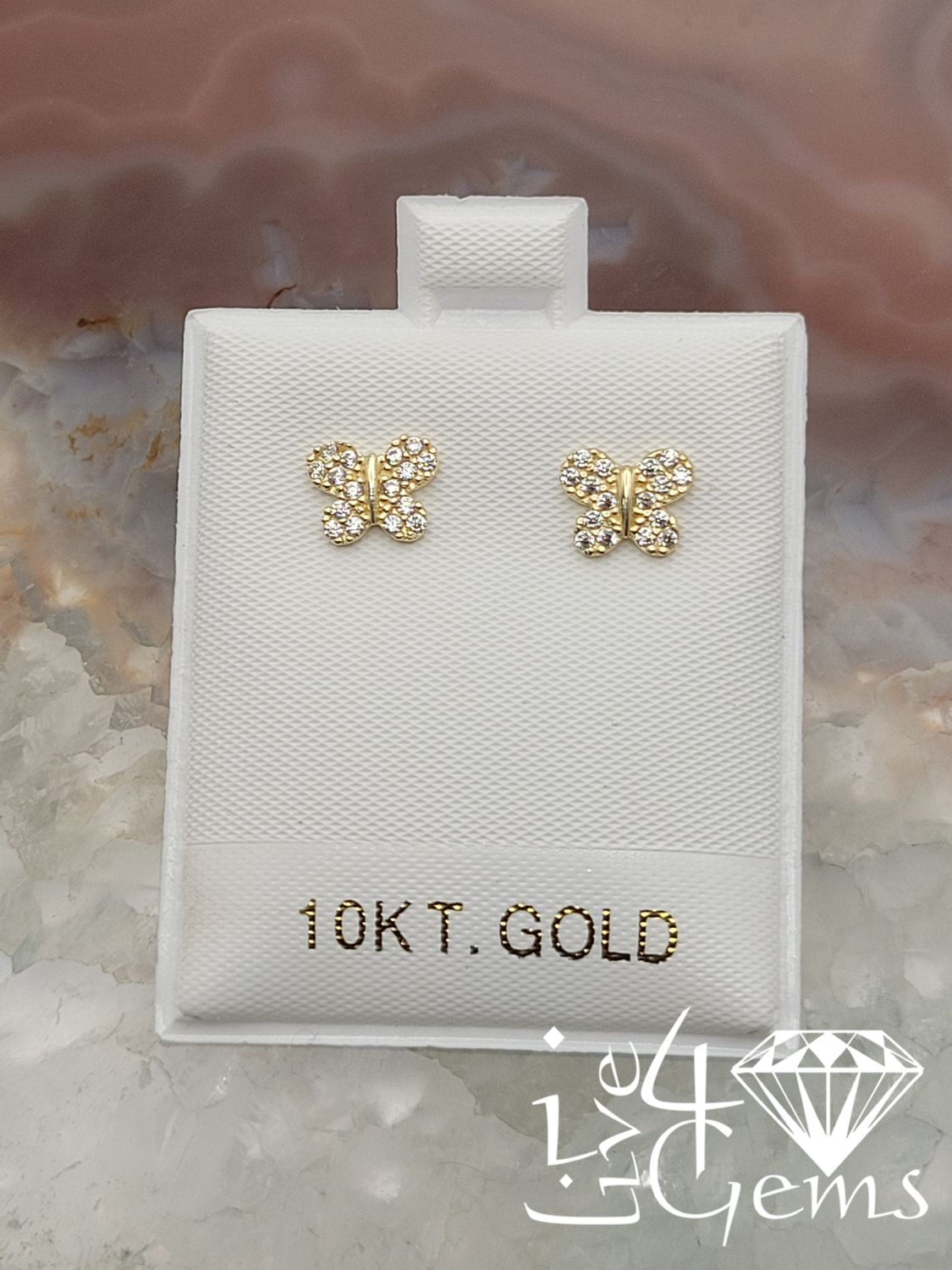 10kty Turkish Gold Cz Butterfly Stud Earrings