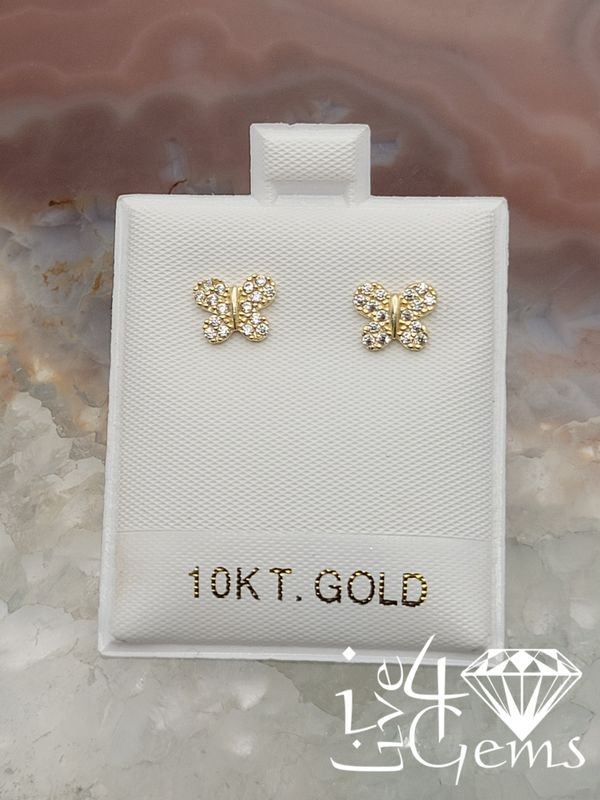 10kty Turkish Gold Cz Butterfly Stud Earrings