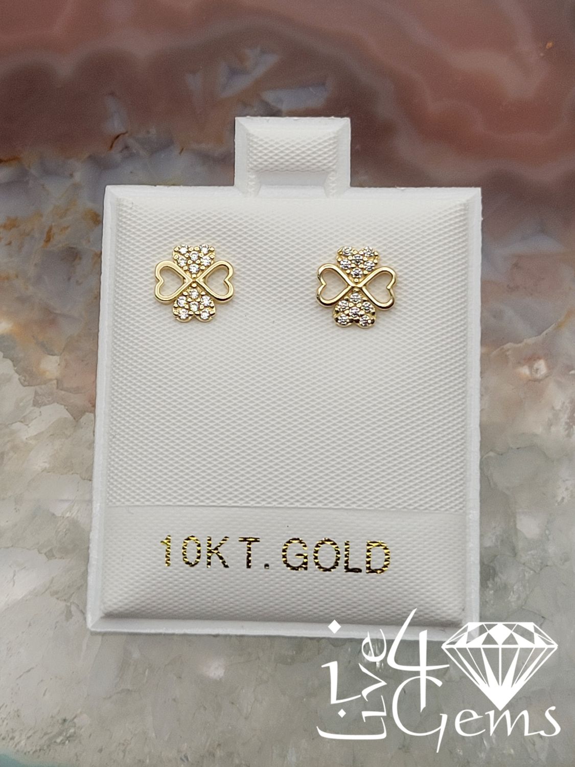 10ktyTurkish Gold Cz Heart Clover Stud Earrings