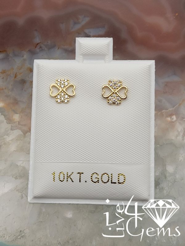 10ktyTurkish Gold Cz Heart Clover Stud Earrings