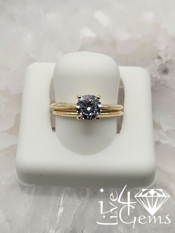 10kty Round Cz Bridal Set Plain Band S6