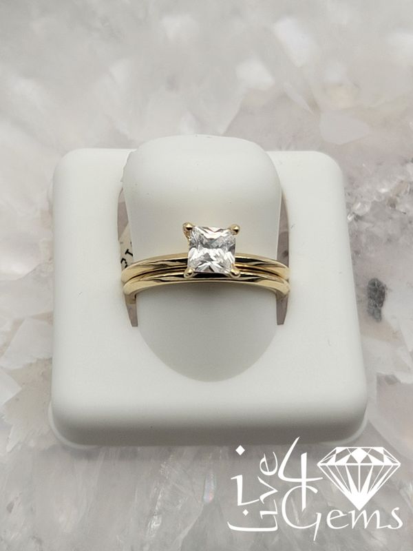 10kty Princess Cz Bridal Set Plain Band S6