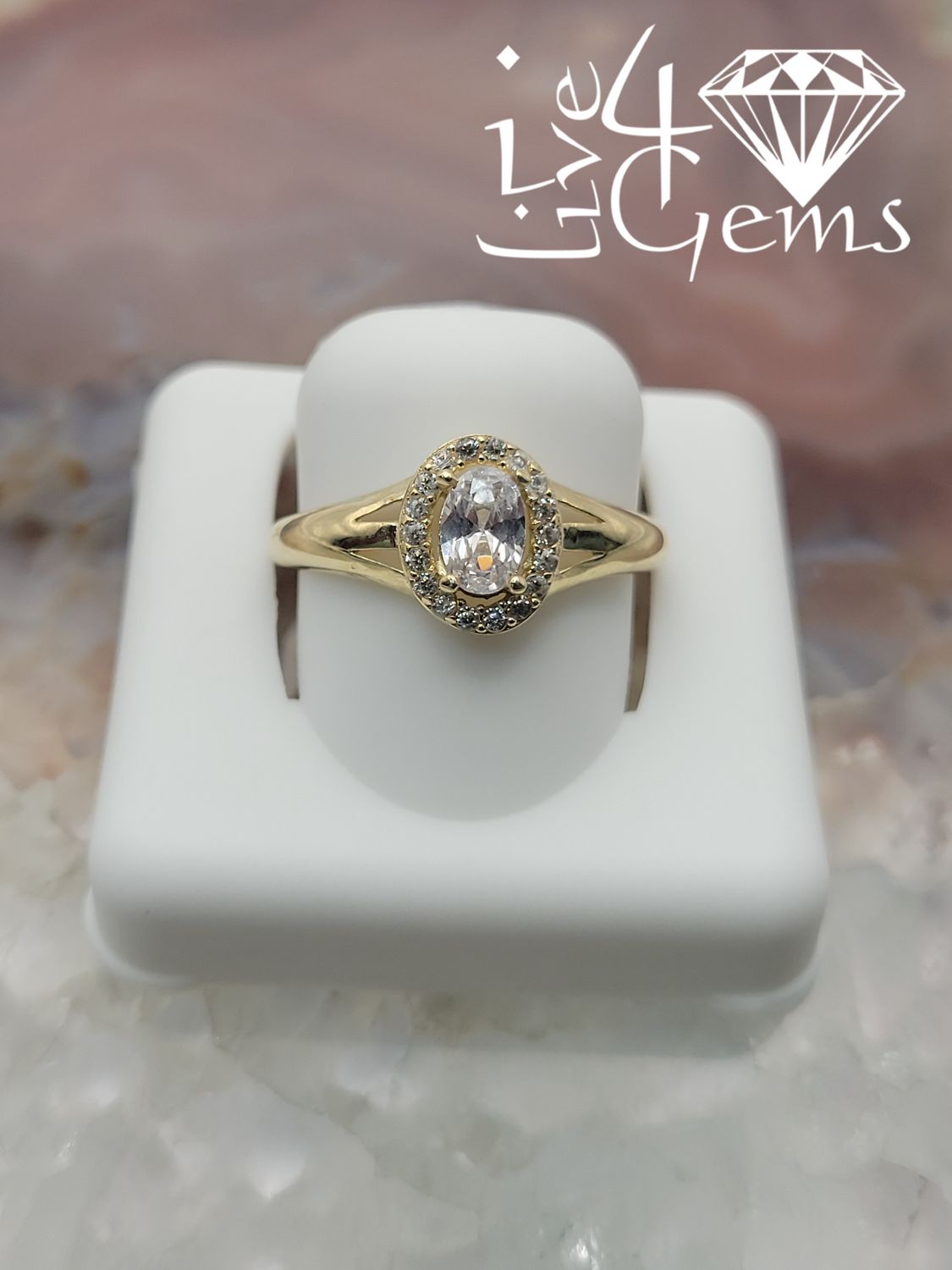 10kty Oval Split Shank Cz Ring S8