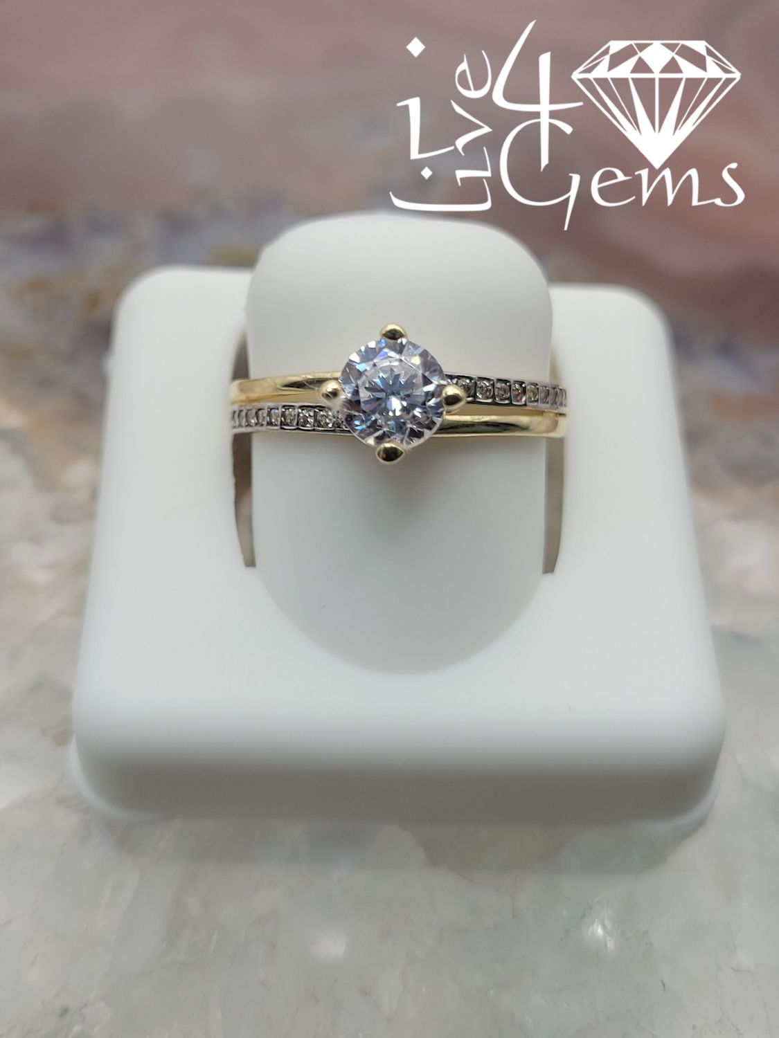 10kty CZ Split Row Solitaire Ring S8