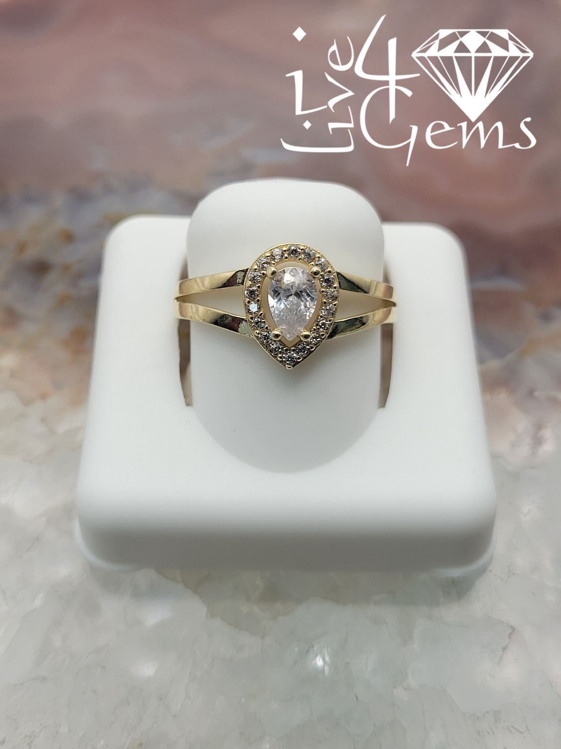 10kty Split Shank Pear Cz Ring S8