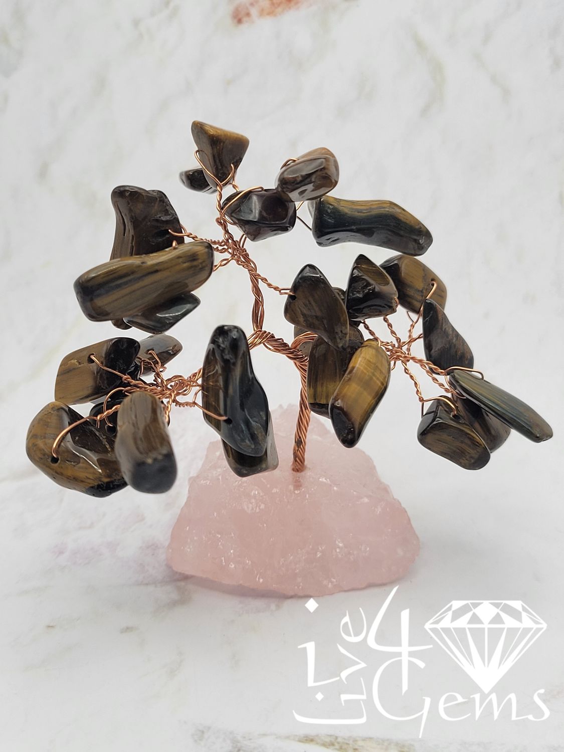 Bonsai Gemstone Tree Tiger&#39;s Eye w Rose Quartz Stone