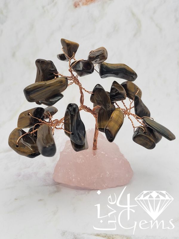 Bonsai Gemstone Tree Tiger&#39;s Eye w Rose Quartz Stone