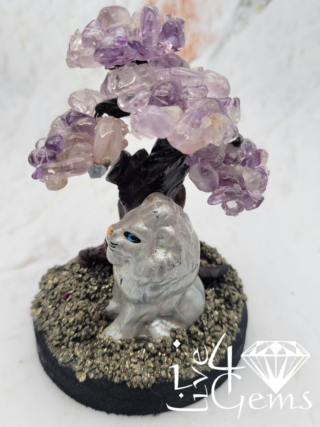 Gemstone Bonsai Tree Amethyst w Lion
