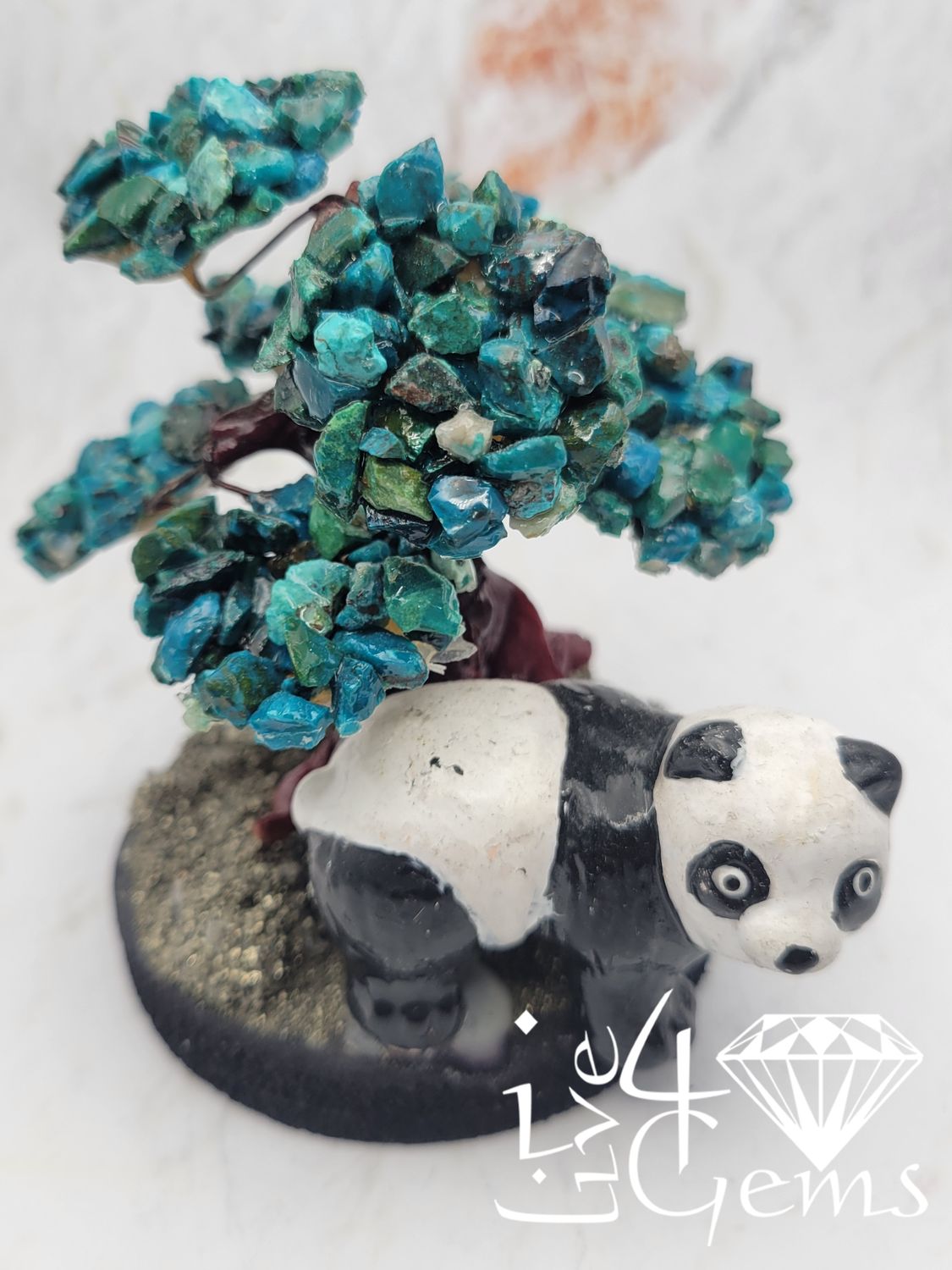 Gemstone Bonsai Tree  Chrysocolla w Panda