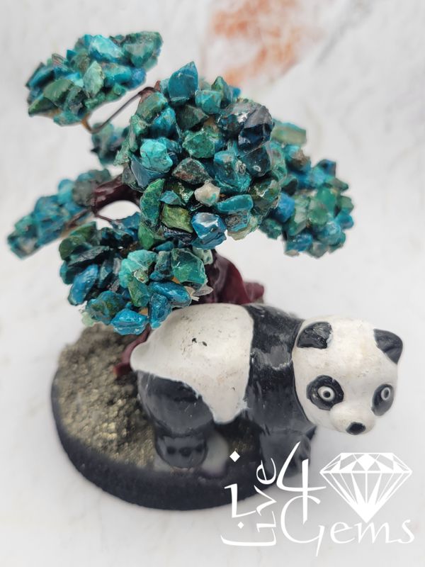 Gemstone Bonsai Tree  Chrysocolla w Panda