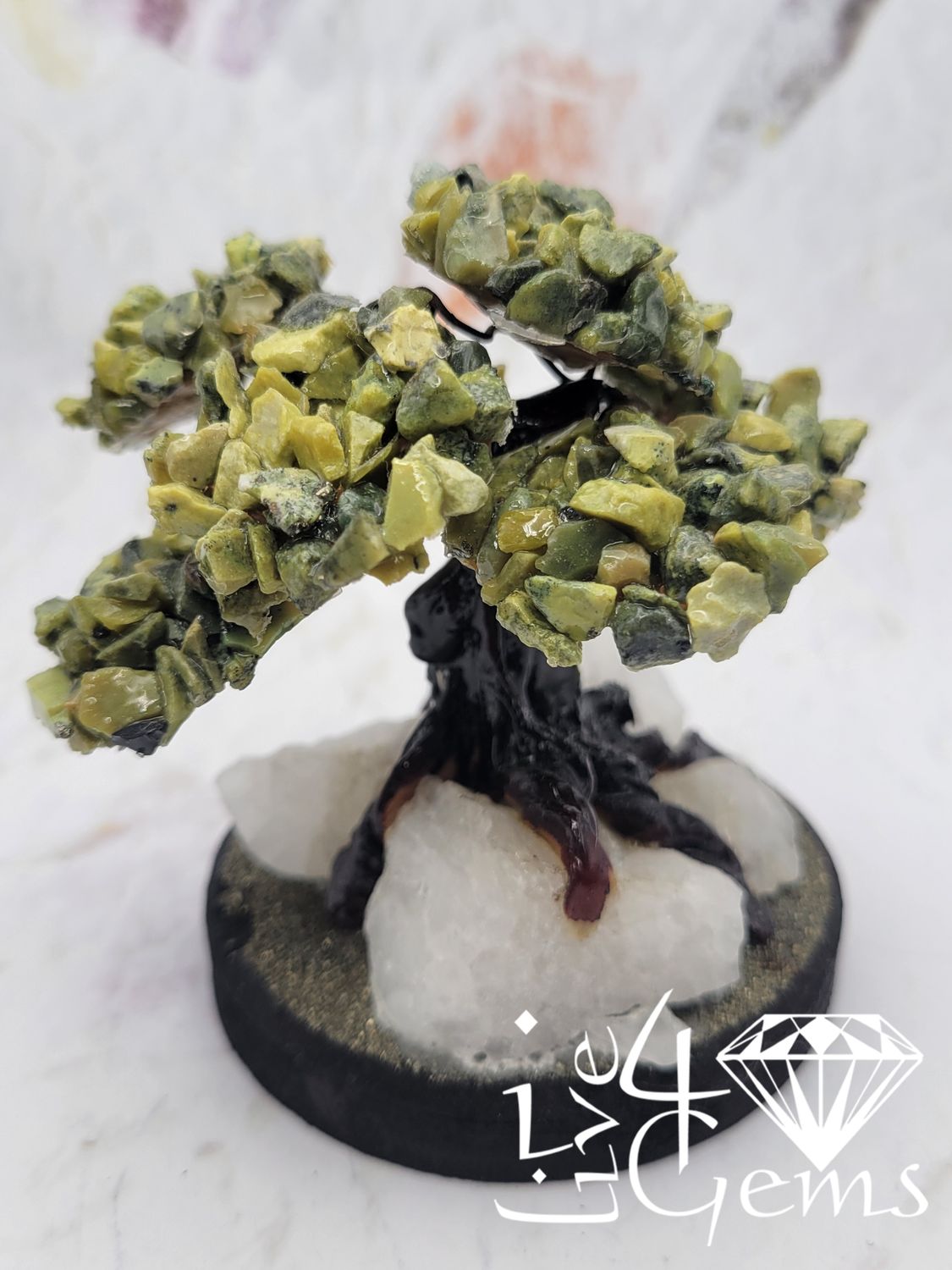 Gemstone Bonsai Tree  Serpentine w Clear Quartz