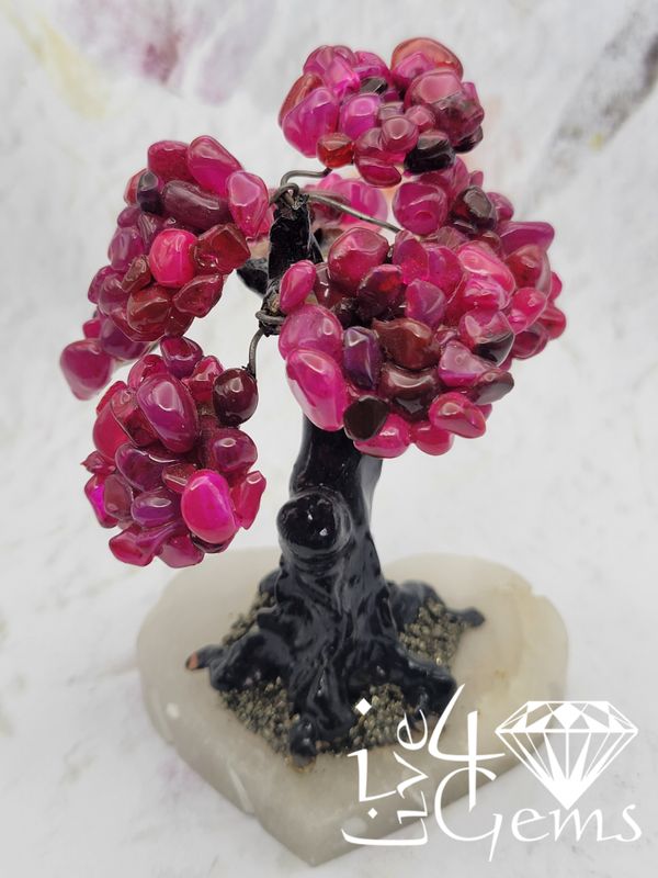 Gemstone Bonsai Tree Fuchsia Agate Heart