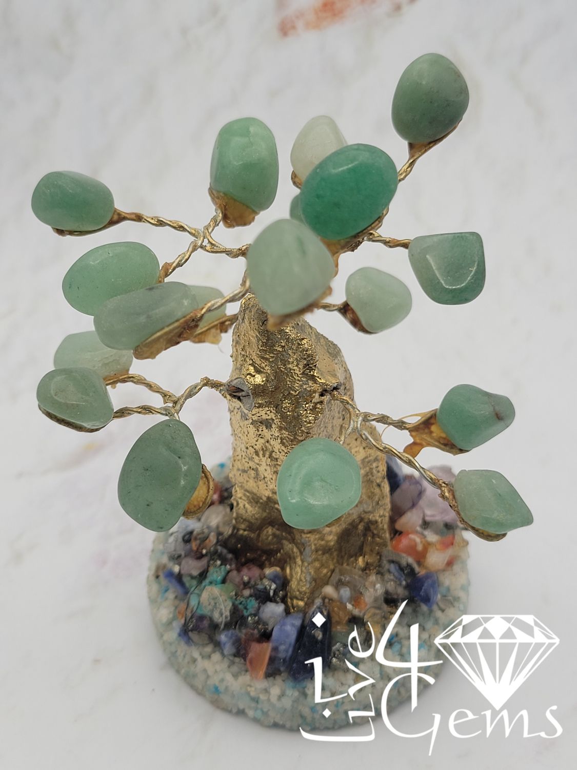 Handmade Aventurine with Mixed Quartz Base Bonsai Gemstone Tree