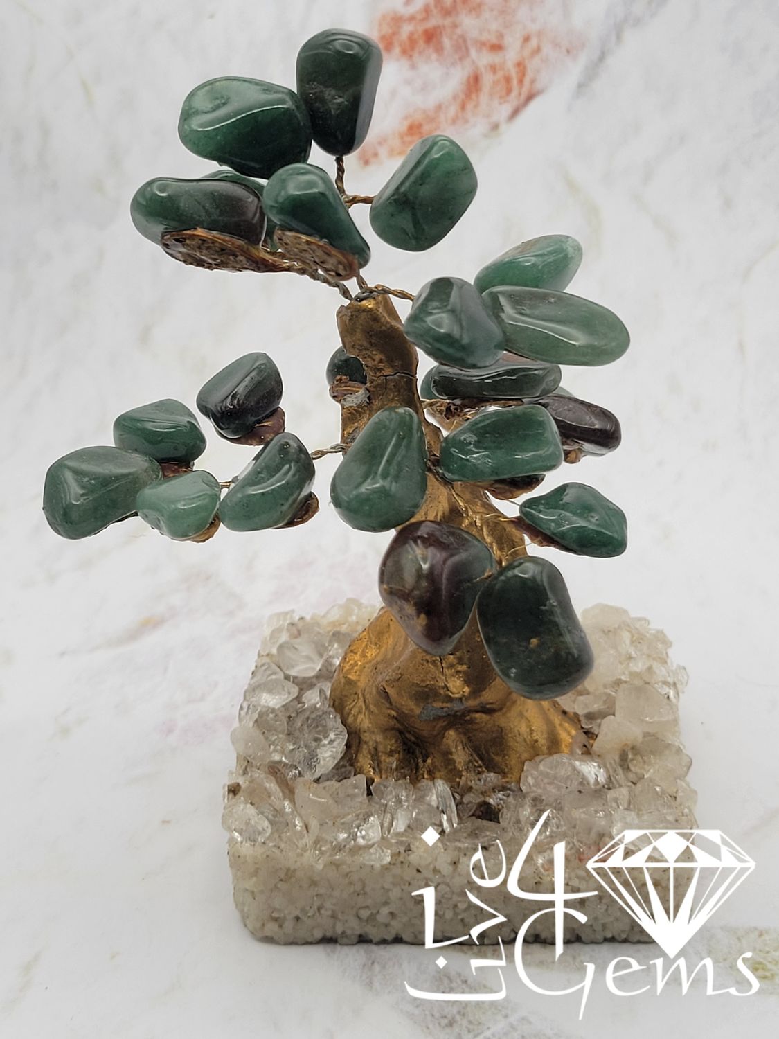 Handmade Canadian Jade with Clear Quartz Base Bonsai Gemstone Tree