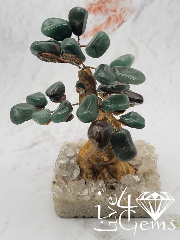 Handmade Canadian Jade with Clear Quartz Base Bonsai Gemstone Tree