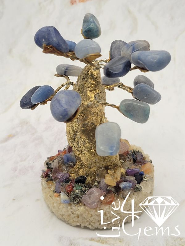 Handmade Blue Lace Agate with Mixed Gemstone Base Bonsai Gemstone Tree