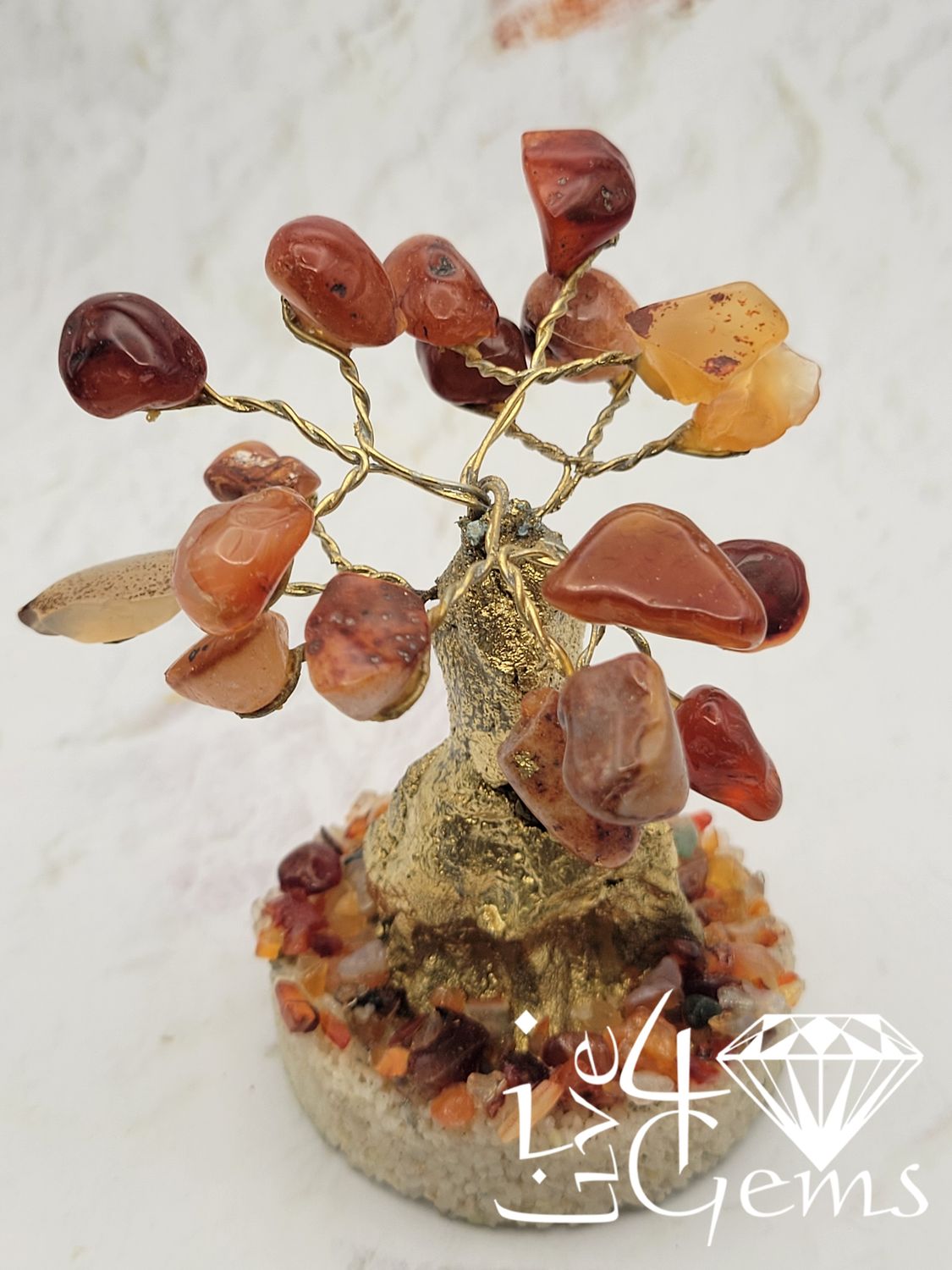 Handmade Carnelian with Carnelian Base Bonsai Gemstone Tree