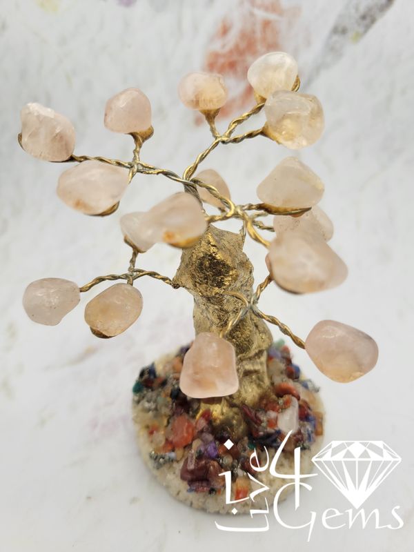 Handmade Rose Quartz with Mixed Quartz Base Bonsai Gemstone Tree