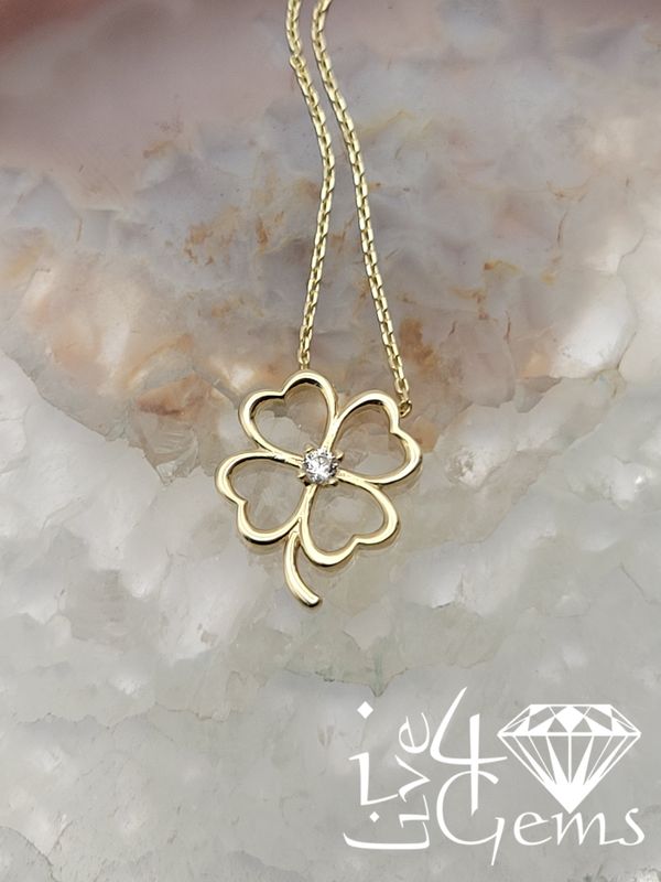 10kty Turkish Gold Cz Clover Pendant And Chain