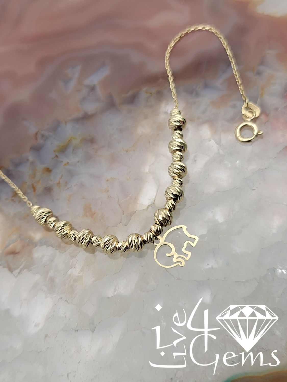 10kty Turkish Gold Elephant Charm Bracelet 8&quot;