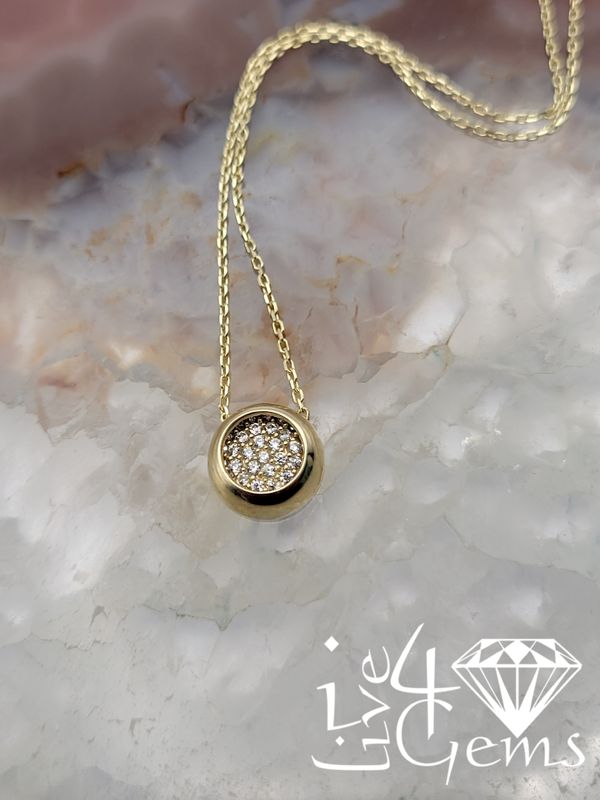 10kty Turkish Gold Pave Cz Cluster Round Chain And Pendant