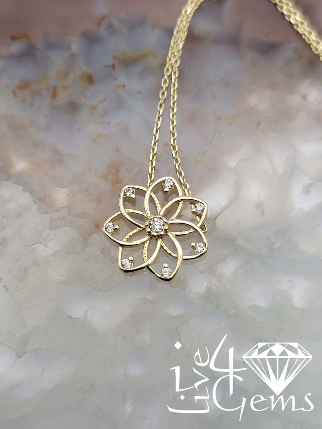 10kty Turkish Gold Flower Cz Chain And Pendant 18” Extendable
