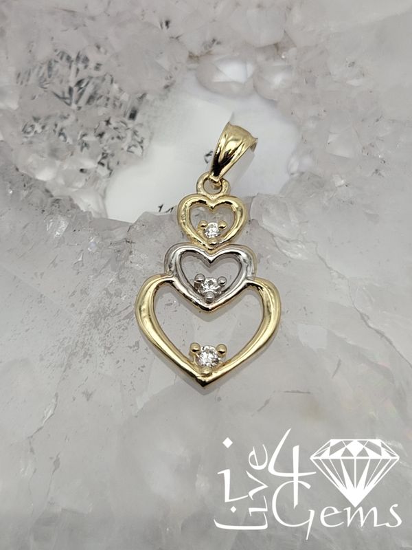 10kty Two Toned Triple Heart with Cz Pendant