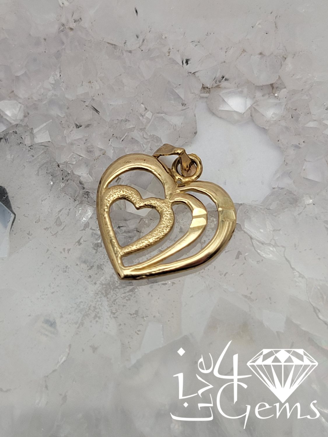 10kty Triple Diamond Cut Heart Pendant