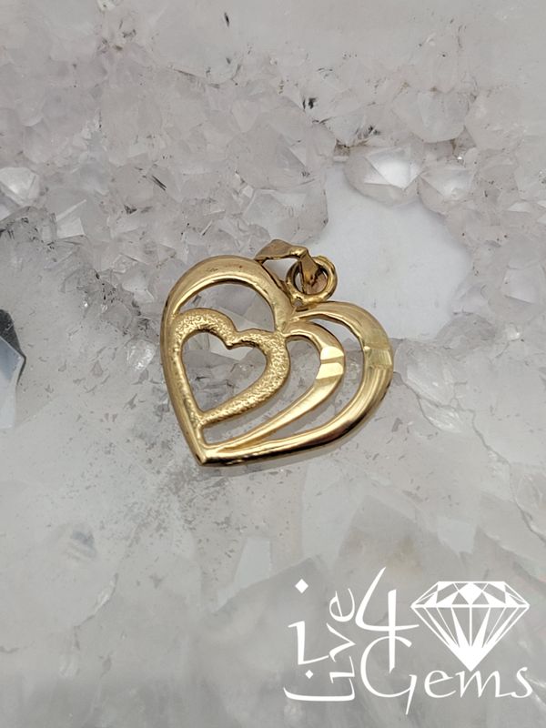 10kty Triple Diamond Cut Heart Pendant