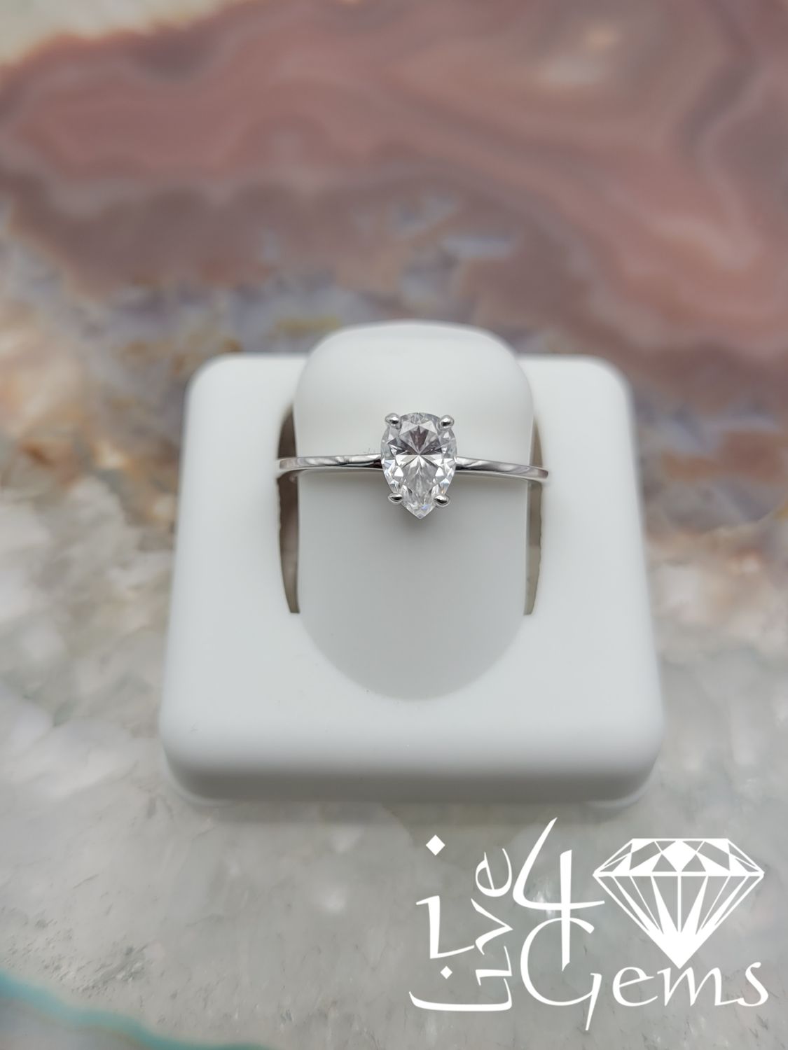 Silver Moissanite Pear 0.75ctw Ring S7