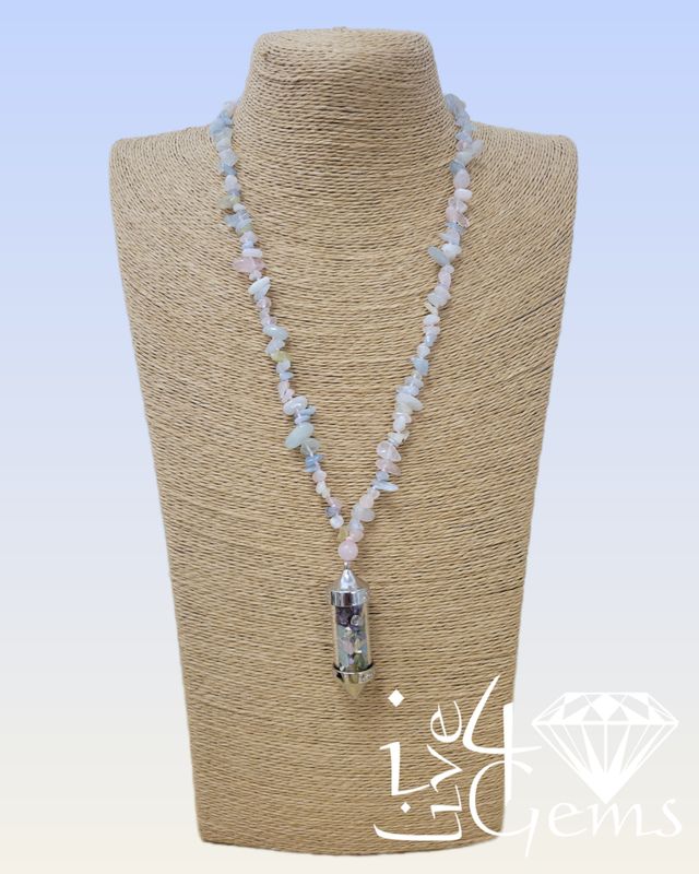 38&quot; Morganite Necklace with Amethyst, Citrine, Rose Quartz, Aventurine Pendant