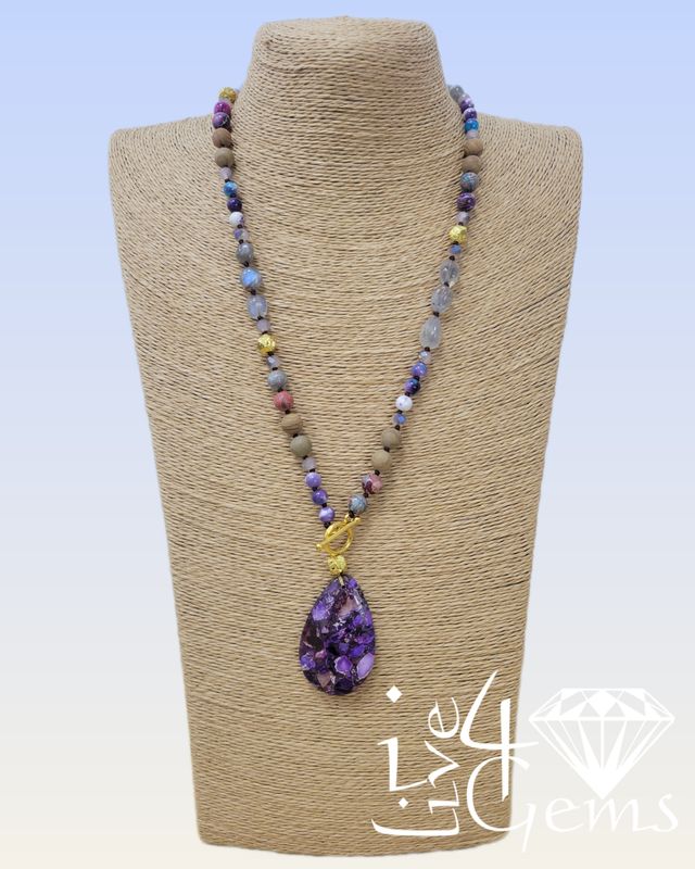 35&quot; Matte Picture Jasper and Labradorite Necklace with Sea Sediment Jasper Pendant