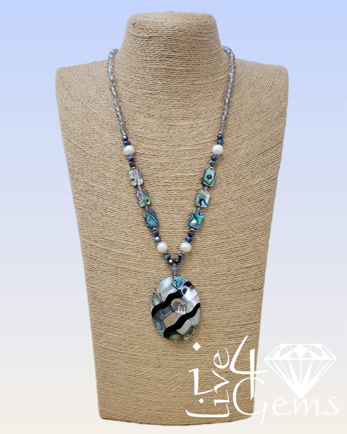 32&quot; Abalone and Freshwater Pearl Necklace with Mosaic Abalone Pendant