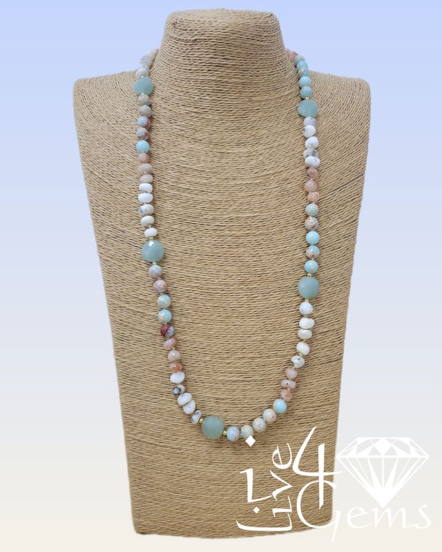 36&quot; Snakeskin Jasper, Dalmatian Jasper and Pink Opal Necklace