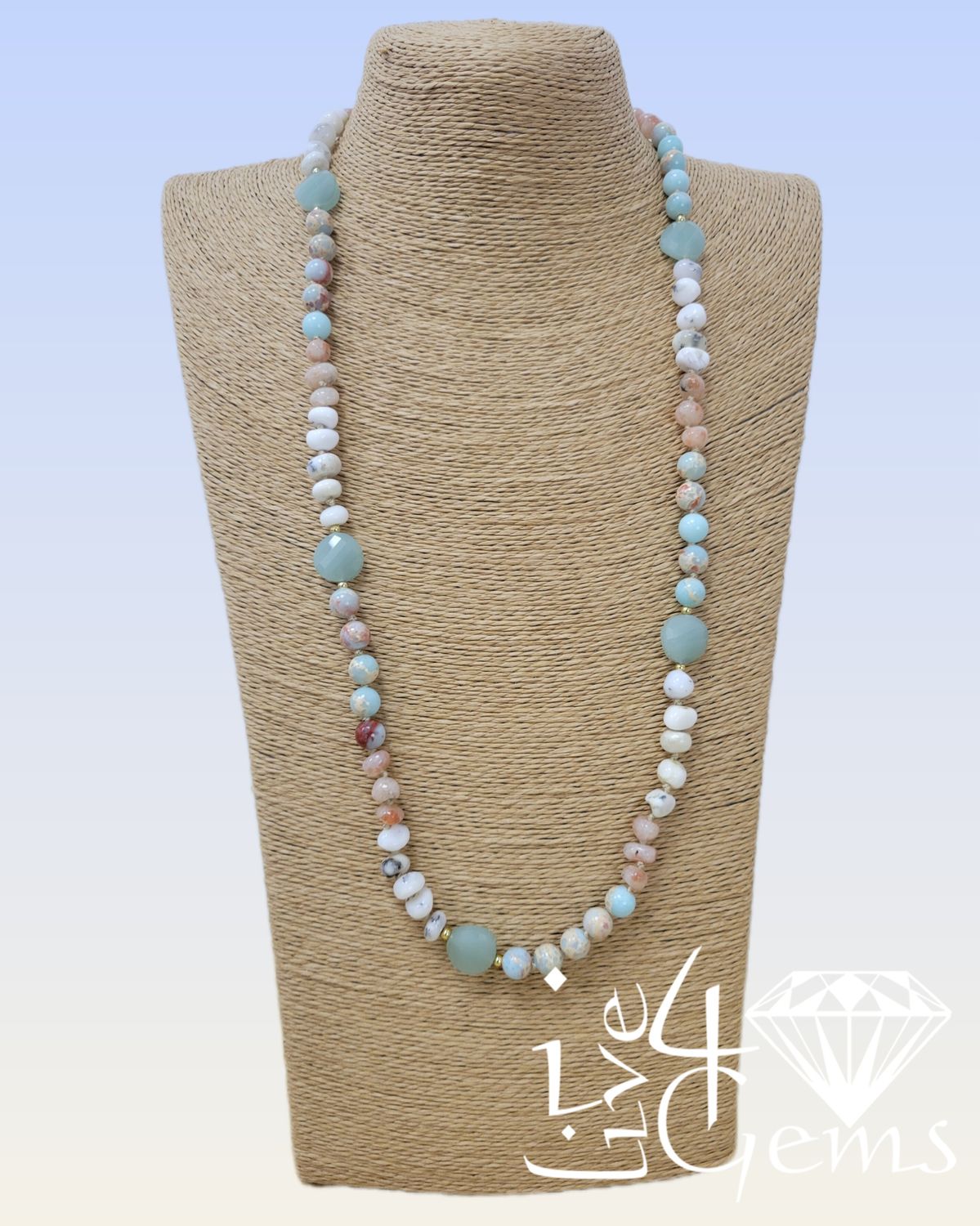 36&quot; Snakeskin Jasper, Dalmatian Jasper and Pink Opal Necklace