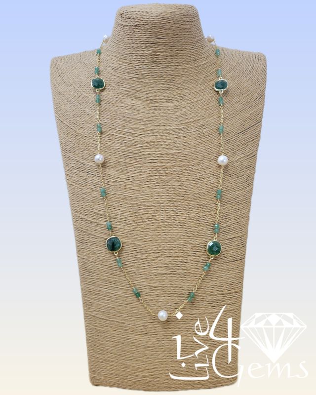 Aventurine and Cultured Pearl Station Necklace