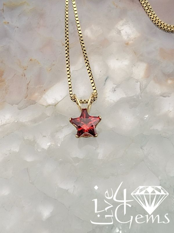 10kty Red Cz Star Pendant and Chain