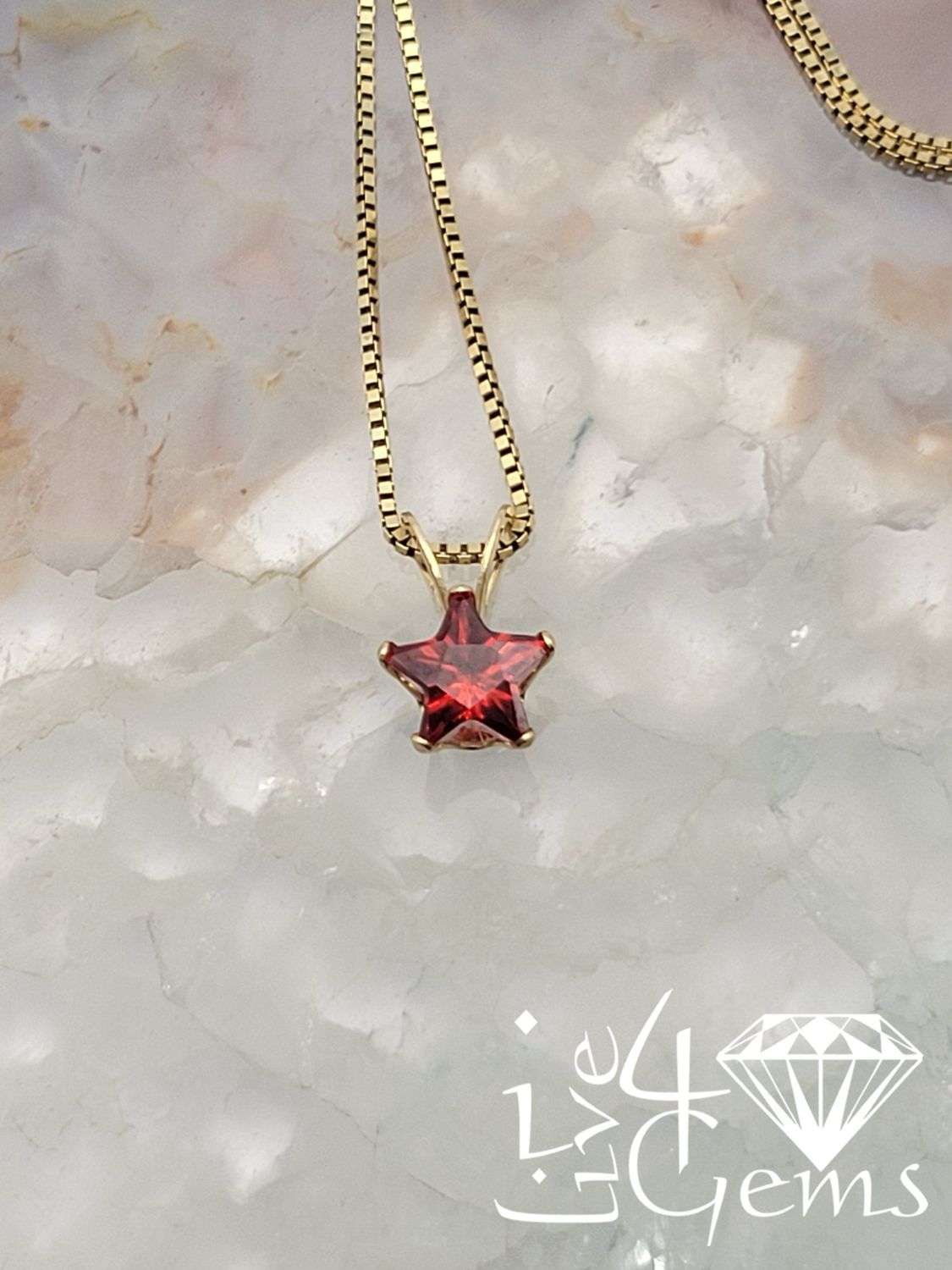 10kty Red Cz Star Pendant and Chain