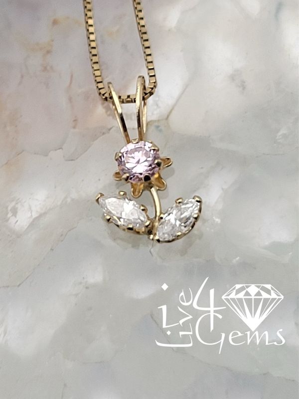 10kty 20&quot; Chain w Pink Cz Flower Pendant
