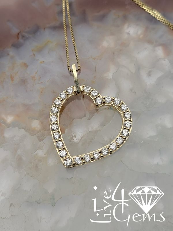 10kty 20mm Cz Heart Pendant and Chain