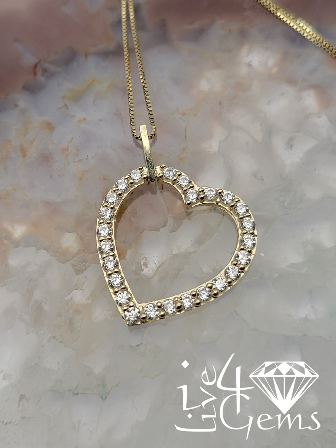 10kty 20mm Cz Heart Pendant and Chain