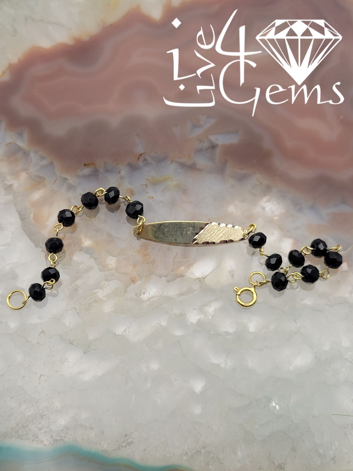 10kty Jet Bead Baby Oval ID Band