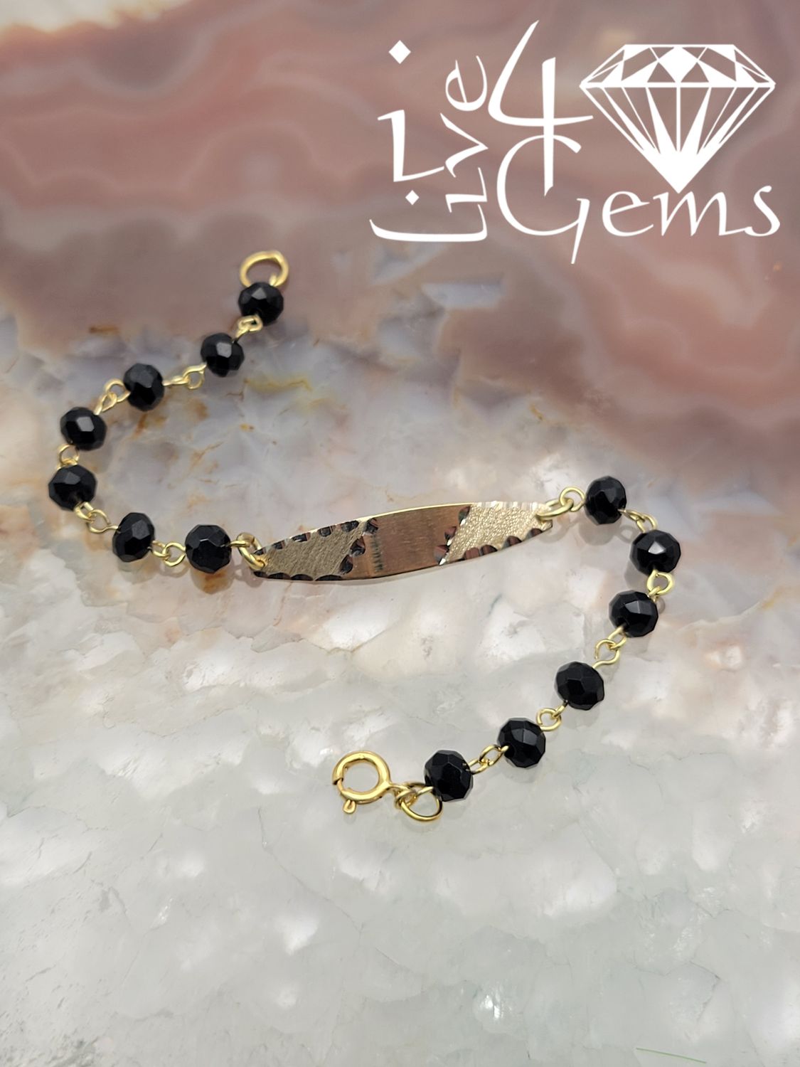 10kty Jet Bead Baby Oval ID Band Dia Cut