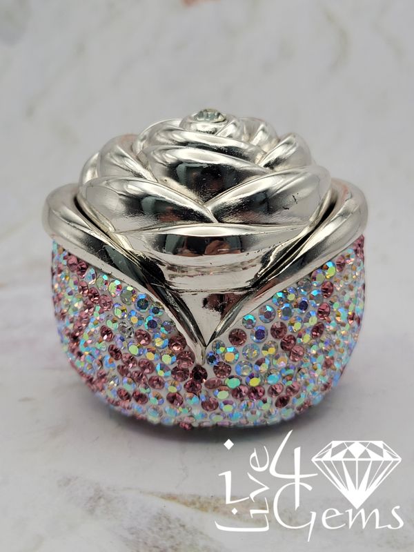 Rhinestone Rose Jewelry Box Pink Iridescent